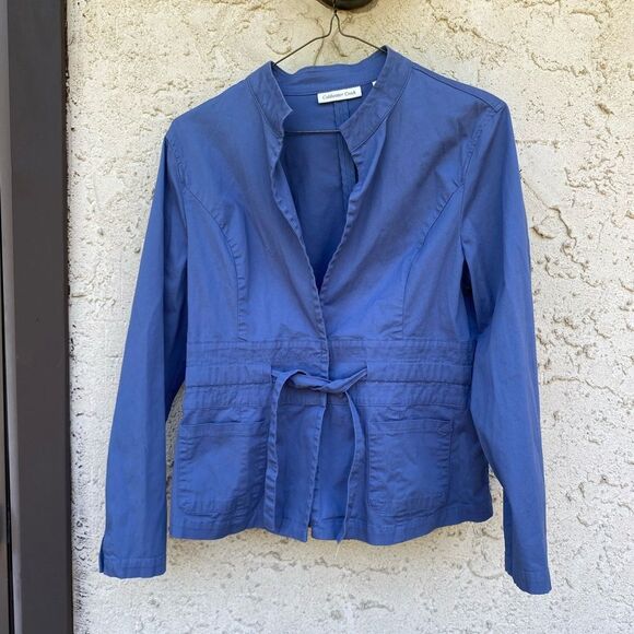 ColdWater Creek Size 14 Blue Jacket Cotton Spandex Blend Tie Waist Snaps Basic - Picture 1 of 8